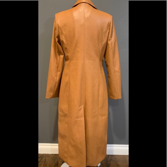 7 FOR ALL MANKIND WOMEN FAUX LEATHER LONG TRENCH COAT IN CAMEL SZ M NWT. - Picture 2 of 11